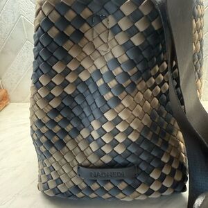 Naghedi St. Barths Tote Small. Blue and Khaki weave.